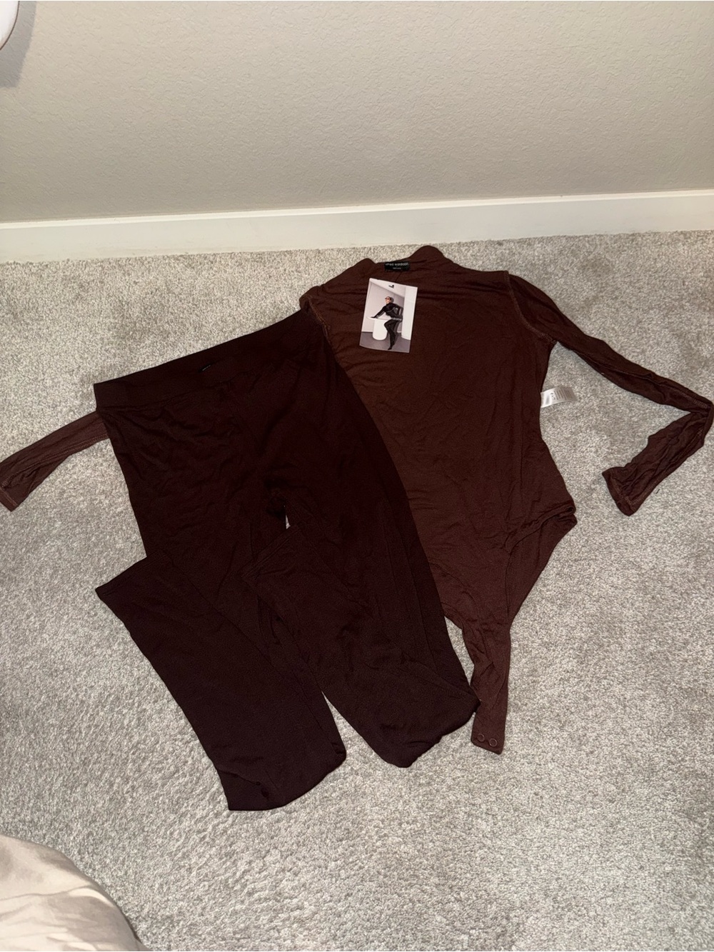 naked wardrobe Dark Brown High-Rise Leggings and long sleeve bodysuit - Picture 3 of 6